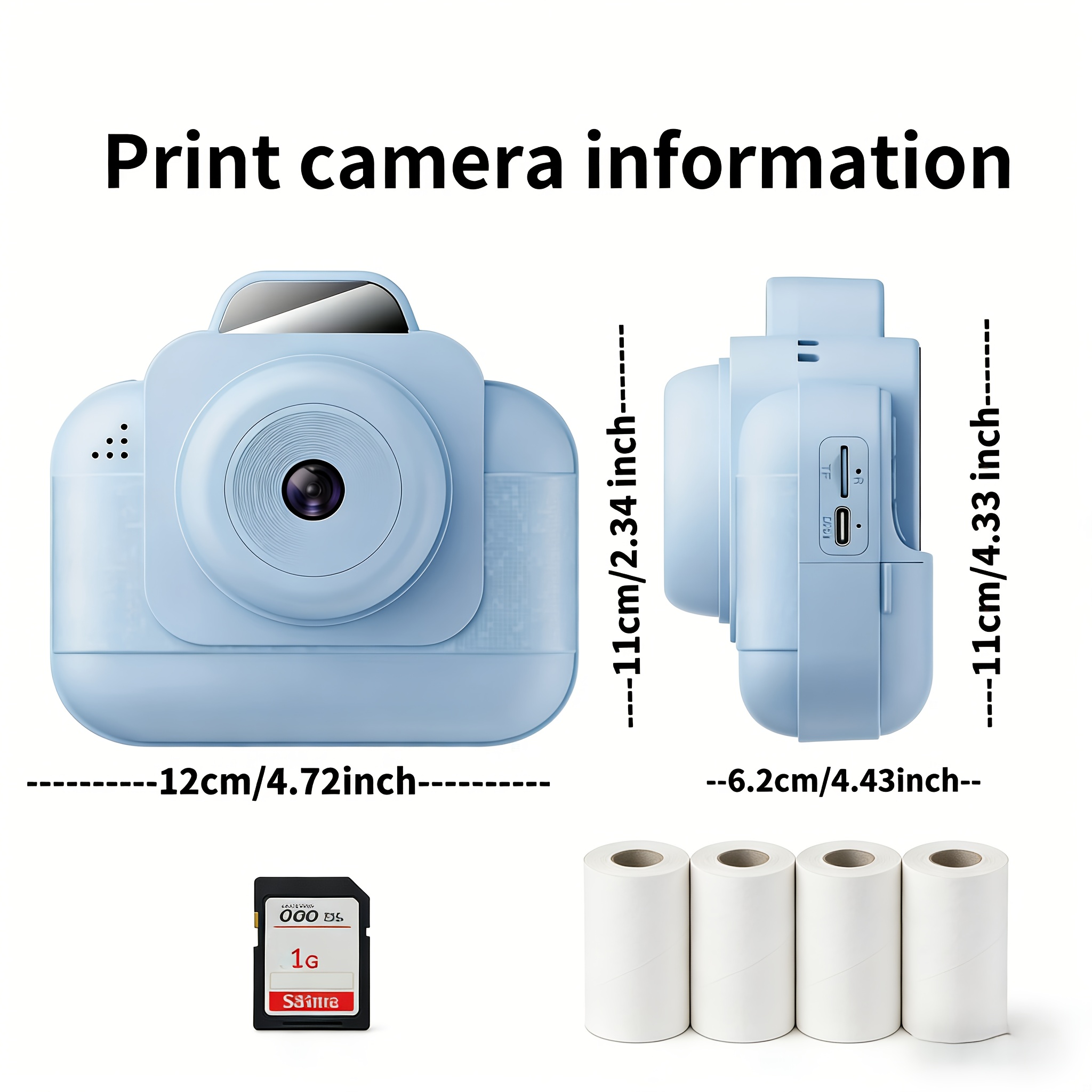 Photo Printer - Draagbare fotoprinter (blauw) met oplaadbare batterij